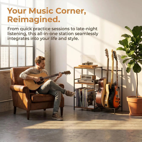 Guitar Stand For Multiple Guitars With 3 Tier Display Rack Holds Acoustic And Electric Guitars Bass Ukulele And More in home studio
