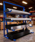 Beefy Heavy Duty Lumber And Pipe Cantilever Storage Rack With 4000 Lbs Capacity Four Tier Alloy Steel Construction Loaded
