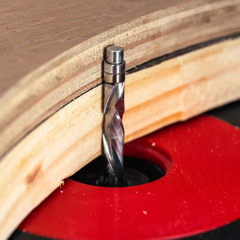 Spiral Flush Trim Router Bit 1/4 Inch Shank, 1-1/8 Inch Cutting Length in use trimming wood pattern