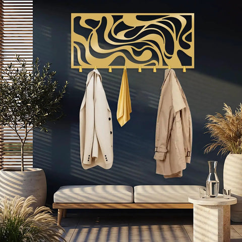 Sleek Abstract Wall Rack - Heavy Duty Modern Metal Hooks - Premium Key Holder And Coat Organizer - Smooth Home Storage Solution For Entryways.
