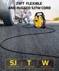 Heavy Duty Cord Reel With Four Outlets And Two USB Ports, 25-Foot Retractable Extension Cord, 16/3 Cable, outdoor use