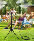 Adjustable Outdoor Misting System for Patio and Garden with 3.5 to 5.25 ft height, cooling mist in backyard setting