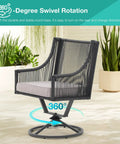 Outdoor Swivel Dining Chairs Set Of 2 With Cushions All Weather Wicker Patio Chairs with 360-degree swivel angle shown