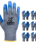 Six Pairs Latex Coated Palm Work Gloves With Seamless Knit Lining For Superior Grip in Blue and Grey, ideal for logistics handling