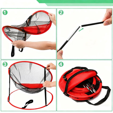 Steps to assemble the 3 In 1 Golf Chipping Net Set With Pop Up Targets 12 Inch 18 Inch And 24 Inch Diameters For Indoor And Outdoor Practice