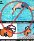 Warning image showing man diving with a red cross, emphasizing safety with Adult Snorkel Diving Mask With Nose Cover For Men Women Teens.