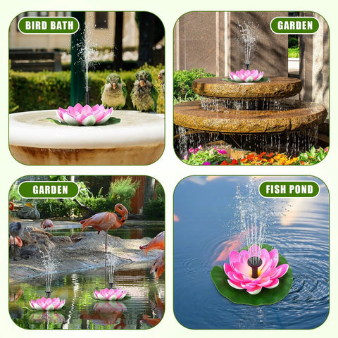 Two Pack Solar Water Fountain Pumps with Water Lily Sprout Nozzles for Bird Bath Pond Backyard Decor 6 Nozzles in use