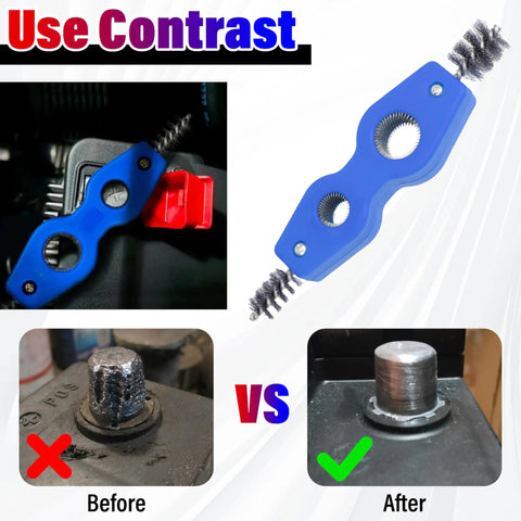 Before and after cleaning with Upgrade Your Ride With This Slick 4 In 1 Auto Battery Terminal Cleaning Brush.