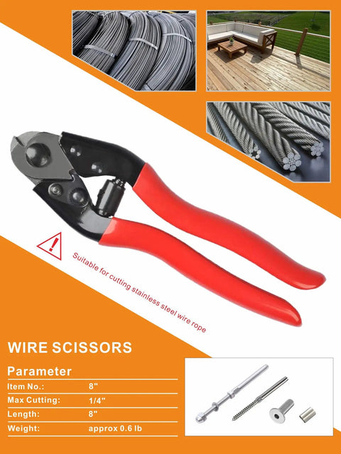 8 Ton Hydraulic Wire Rope Crimping Tool For Stainless Cable Railing Fittings, Hand Swager And Cutter Kit shown with accessories