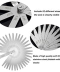 ZHQZZPH 32-blade stainless steel feeler gauge set with metric and imperial for spark plug and valve adjustment.
