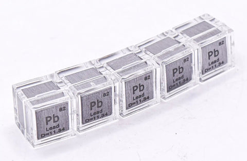 0.39 Inch 10mm Lead Cube Pb 99.9 Percent Pure With Acrylic Display Case, heavy metal block, periodic table engraved.