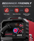 130 Amp MIG Welder With Flux Core, Lift TIG And Stick 3 In 1 Portable Inverter Gasless Welder control panel close-up