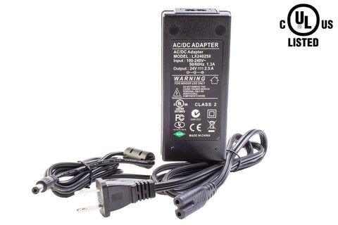 UL 24V power supply for Crazy Bright 24V White LED Module Light Kit with Z3030 injection and 60ft cable, adapter with plug.