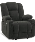 Zero Gravity Power Recliner Chair With Heat And Massage, USB Type C Ports, Cup Holders, And TV Mode, Living Room Fabric Recliner 155 Degree Comfort Grey