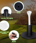 Rubber Golf Tees Set With Holders, Five Height Sizes 1.5, 2.3, 2.7, 3.1, 3.5 Inches, shown on a practice green