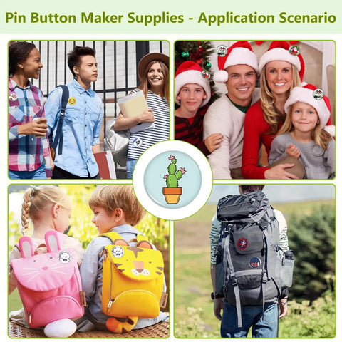 People using 100 Sets Of 58mm Button Maker Supplies For Pins And Keychains, Dope Kit Includes Metal Back Covers, Shells, Films