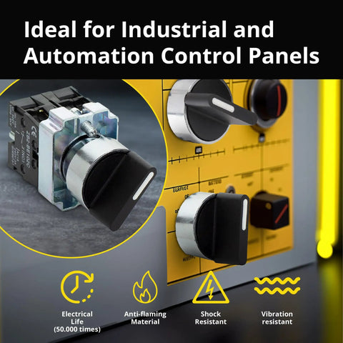 Rotary Switch With 2-Position Maintained Selector No NC Latching, 22mm Panel Mount, 220VAC 10A, Built Tough Electrical Switch