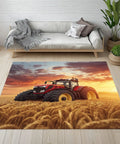 Tractor Farm Gear Area Rug 8x10 Feet Non Slip Low Pile Machine Washable Carpet For Living Room Bedroom Nursery Dining Room Home Office Sunset Wheat Field Design, featuring a tractor on a wheat field in sunset.