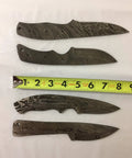 Dope Damascus Skinning Knife Set Four Piece Hand Forged Full Tang Blades 7.5 8.5 And 9 Inch Long With 3 To 4 Inch Cutting Edges