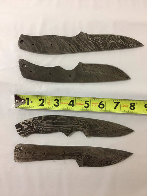 Dope Damascus Skinning Knife Set Four Piece Hand Forged Full Tang Blades 7.5 8.5 And 9 Inch Long With 3 To 4 Inch Cutting Edges
