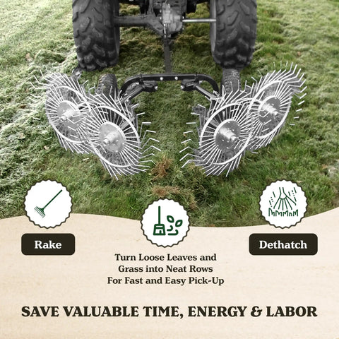 Acreage Lawn Rake With Four Tine Steel Tow Behind Dethatcher for Lawn and Garden Cleanup and Leveling Attachment 48 Inch Wide