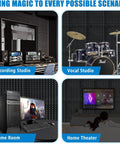 Pyramid Designed Acoustic Foam Panels 4 Pack 48 x 24 x 2 Inches Black High Density Soundproof Studio Foam For Walls Echo Reduction And Reverberation Control Fire Resistant And Ideal For Home Office And Spa in recording studio, vocal studio, game room, and home theater settings.
