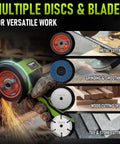 3 Inch Mini Cordless Angle Grinder Delivering Top Shelf 16.8V Power And Quick Swap Dual Batteries Comes Fully Loaded With Six Cutting Discs for versatile work.