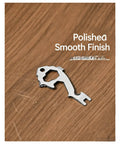 Polished Stainless Steel Keychain Tool Pocket Multi Tool 6 Pack with Bottle Opener and Hex Wrench, compact gadget on wood