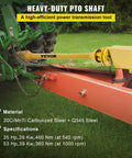 Badass Heavy Duty Series Four PTO Shaft 1-3/8 Inch Six Spline Both Ends with yellow connector on farm tractor implement.