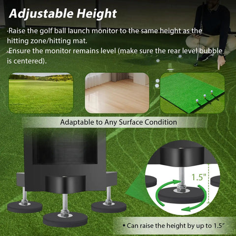 Square Golf Launch Monitor Case And Rugged Enclosure adjustable height feature on putting green illustration