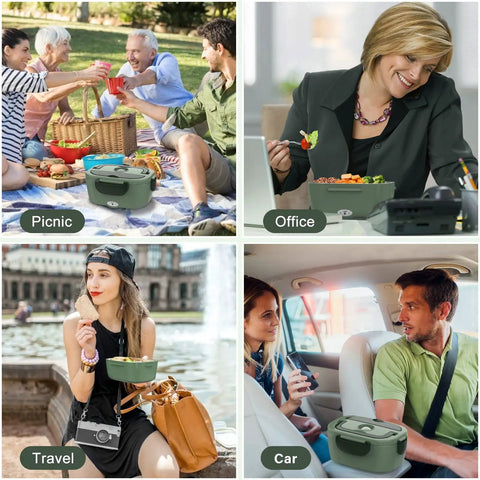 Hot On The Go Electric Lunch Box For Adults, 80W Portable Food Warmer used in picnic, office, travel, and car settings