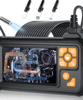 Hardcore 50Ft Endoscope Camera With Light, 1080P Borescope, 4.3 Inch IPS Screen displaying engine inspection image.