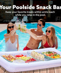 Three Pack Inflatable Serving Bars Cooler Set With Drain Plug Large 51.5 By 24.5 Inch Ice Buffet Trays at poolside party