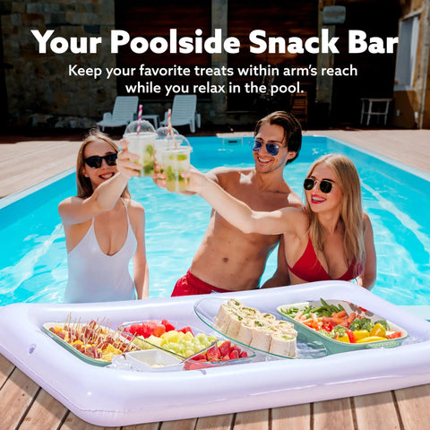 Three Pack Inflatable Serving Bars Cooler Set With Drain Plug Large 51.5 By 24.5 Inch Ice Buffet Trays at poolside party