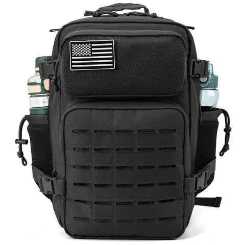 Rugged 25L Military Tactical Backpack For Everyday Carry And Bug Out Readiness With Molle Webbing Laser Cut Panels Dual Cup Holders