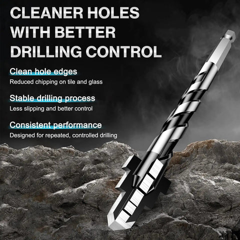 Tile Drill Bit Set 1/4 to 1/2 Inch 6-12mm With 1/4 Inch Hex Shank Eccentric 4-Cutter Design for porcelain, ceramic, glass, marble.