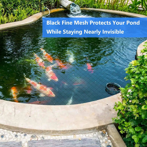 Top Shelf Heavy Duty Koi Pond Netting Kit 28 X 30 Ft Hella Durable Woven Mesh Pond Cover With 12 Ground Stakes Rock Solid HDPE Bird And Cat Shield For Water Gardens Black Mesh Filter