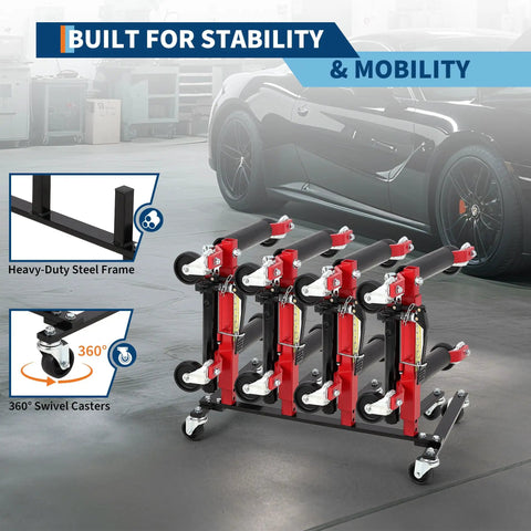 Heavy Duty Car Dolly Storage Rack With 360 Degree Swivel Casters and steel frame for garages and auto shops