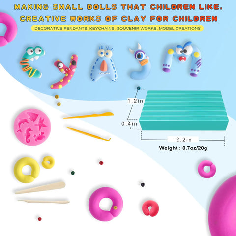 50 Color Polymer Clay Kit For Kids And Grownups Modeling Clay With Storage Box Oven Bake Clay Set and colorful sculpture designs.