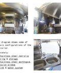 Interior view of Built Different Stainless Steel Food Truck With Fully Loaded Commercial Kitchen showing worktops and sink.