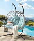 Two Person Egg Swing Chair With Stand For Indoor And Outdoor Patio Wicker Rattan Hanging Chair With Cushion and Pillow