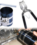 Universal Premium Piston Ring Compressor And Heavy Duty Installation Pliers For Domestic And Import Engine Builds with a wrench included.