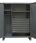 Heavy Duty Badass Welded Steel Wardrobe Cabinet With Seven Deep Drawers And Two Adjustable Shelves open interior view showing shelves and drawers.
