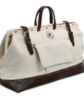 Mason's 20 Inch Tool Bag Canvas Carrier with Full Grain Leather Bottom White and Dark Tan Heavy Duty Stitching Super Spacious Pockets