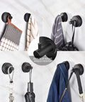 Matte Black Suction Cup Hooks 4 Pack For Shower And Kitchen, Stainless Steel Vacuum Towel Rack with accessories hanging