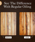 Before and after difference using Oil Applicator Brush For Cutting Boards And Wooden Utensils, showing oiled bamboo board