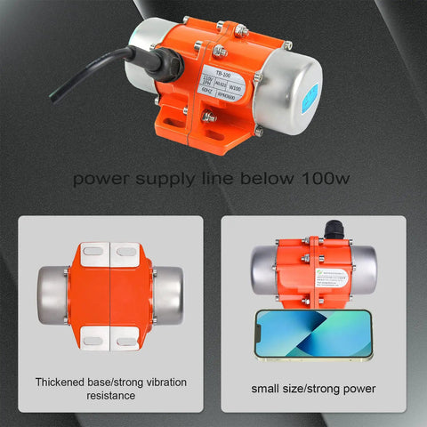 Powerful 100W Single Phase Concrete Vibrator Motor 110V 3600 RPM Aluminum Alloy Vibration Motor shown next to phone for scale.