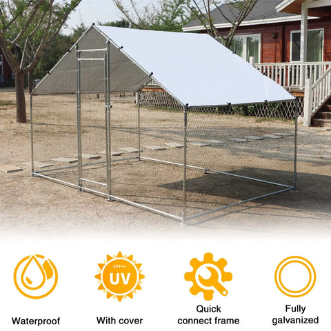 Walk In Large Metal Chicken Coop With Waterproof UV Cover Farm Ready Outdoor All Weather Galvanized Steel Pen in yard