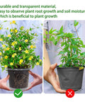 Person holding Clear 4 Inch Nursery Pots With Drainage And Saucers, 20 Pack Transparent Plant Pots For Seedlings showing root visibility.