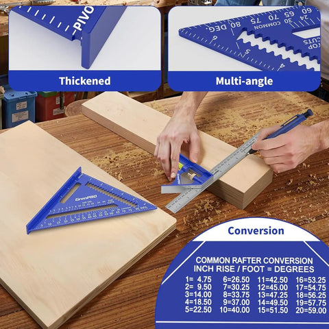 Pro Level Combination Square Set Featuring Heavy Duty Aluminum Zinc Construction With Dual Scale Layout Ruler For Badass Woodworking Shops And Precise Machining Layouts Daily, multi-angle measuring tool and conversion chart.